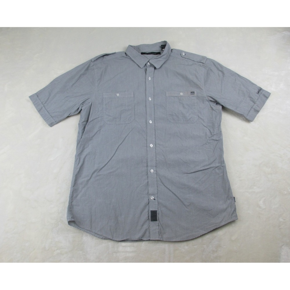 Sean John Shirt Mens 2XL XXL Gray Striped Button Up Cotton Casual*